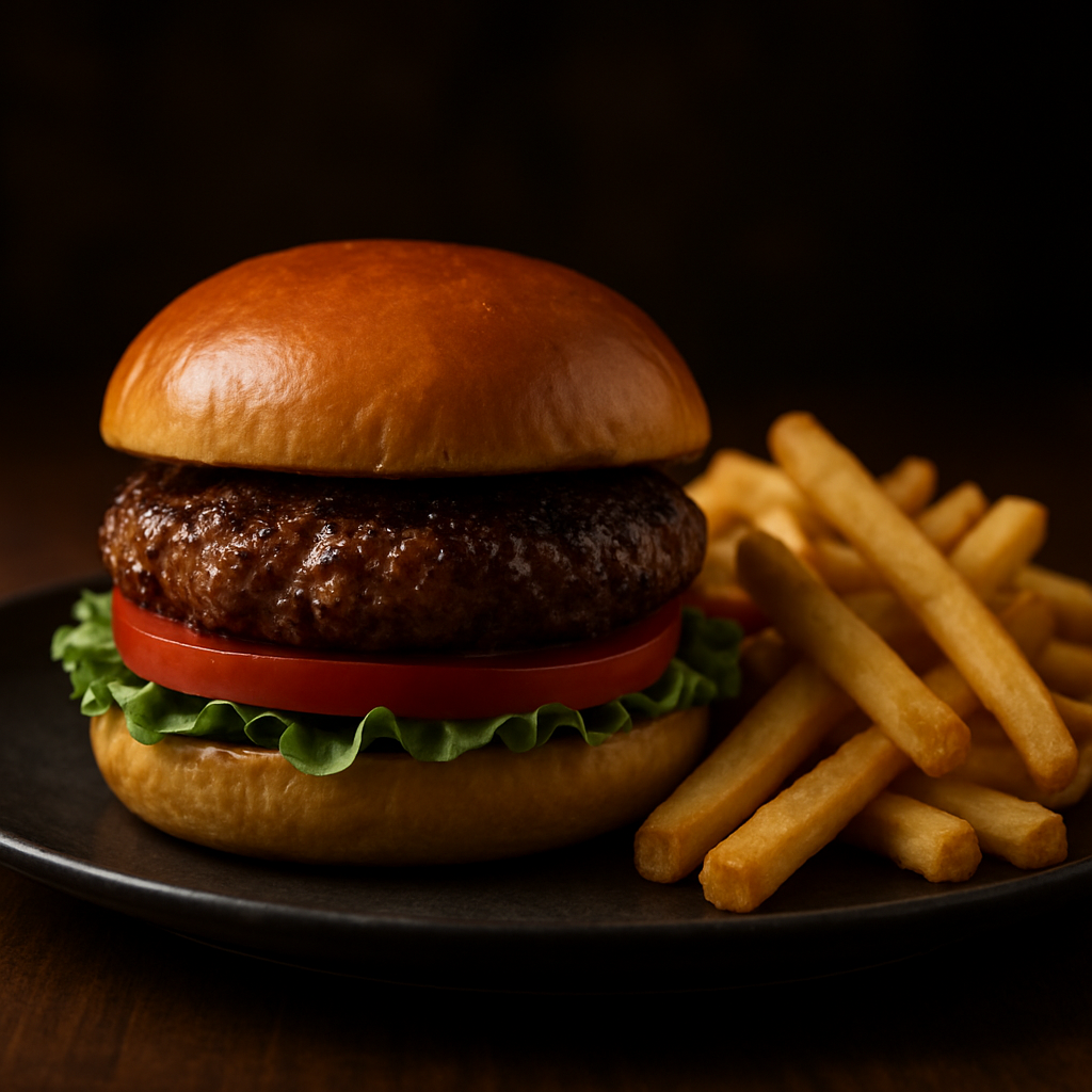 BURGER BLACK ANGUS CU CARTOFI PRAJITI